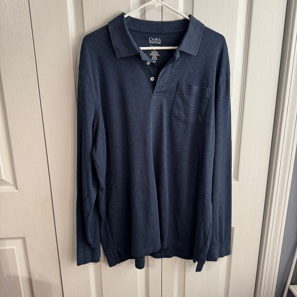 Croft & Barrow XL Long Sleeve‎ Men's Henley Blue Extra Soft Casual Cozy Office